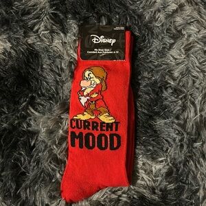 Disney Red Character Socks with 'Current Mood' text grumpy funny gift idea cute